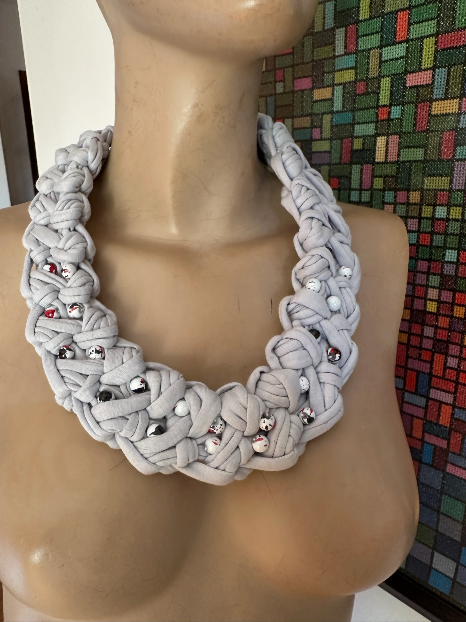 Handmade light grey necklace 